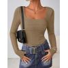 imageZESICA Womens Long Sleeve Shirts 2025 Fall Fashion Square Neck Slim Fit Basic Going Out Tops Trendy OutfitsKhaki