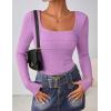 imageZESICA Womens Long Sleeve Shirts 2025 Fall Fashion Square Neck Slim Fit Basic Going Out Tops Trendy OutfitsPurple