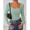 imageZESICA Womens Long Sleeve Shirts 2025 Fall Fashion Square Neck Slim Fit Basic Going Out Tops Trendy OutfitsSage