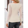 imageZESICA Womens Tops V Neck Ribbed Knit Polka Dot Mesh Long Sleeve Shirts Fall Fashion Business Casual Outfits Dressy BlousesApricot