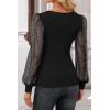 imageZESICA Womens Tops V Neck Ribbed Knit Polka Dot Mesh Long Sleeve Shirts Fall Fashion Business Casual Outfits Dressy BlousesBlack