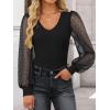 imageZESICA Womens Tops V Neck Ribbed Knit Polka Dot Mesh Long Sleeve Shirts Fall Fashion Business Casual Outfits Dressy BlousesBlack