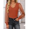 imageZESICA Womens Tops V Neck Ribbed Knit Polka Dot Mesh Long Sleeve Shirts Fall Fashion Business Casual Outfits Dressy BlousesCaramel