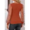 imageZESICA Womens Tops V Neck Ribbed Knit Polka Dot Mesh Long Sleeve Shirts Fall Fashion Business Casual Outfits Dressy BlousesCaramel