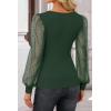 imageZESICA Womens Tops V Neck Ribbed Knit Polka Dot Mesh Long Sleeve Shirts Fall Fashion Business Casual Outfits Dressy BlousesDark Green