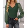 imageZESICA Womens Tops V Neck Ribbed Knit Polka Dot Mesh Long Sleeve Shirts Fall Fashion Business Casual Outfits Dressy BlousesDark Green