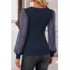 imageZESICA Womens Tops V Neck Ribbed Knit Polka Dot Mesh Long Sleeve Shirts Fall Fashion Business Casual Outfits Dressy BlousesNavy Blue