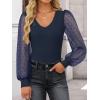 imageZESICA Womens Tops V Neck Ribbed Knit Polka Dot Mesh Long Sleeve Shirts Fall Fashion Business Casual Outfits Dressy BlousesNavy Blue