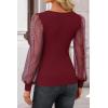 imageZESICA Womens Tops V Neck Ribbed Knit Polka Dot Mesh Long Sleeve Shirts Fall Fashion Business Casual Outfits Dressy BlousesWine Red