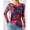 imageZESICA Womens Trendy Off Shoulder Floral Mesh Tops Slim Fit Sexy Long Sleeve Shirts Asymmetrical Ruched BlousesPurplered