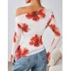imageZESICA Womens Trendy Off Shoulder Floral Mesh Tops Slim Fit Sexy Long Sleeve Shirts Asymmetrical Ruched BlousesWhite