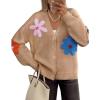 imageZESICA Womens Fall Floral Cardigan Sweaters 2025 Casual Long Sleeve Open Front Button Down V Neck Knit SweaterKhaki