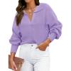 imageZESICA Womens Fall Lapel Collar V Neck Long Sleeve Ribbed Knit Comfy Loose Casual Pullover Sweater Jumper TopPurple