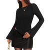 imageZESICA Womens Lace Mesh Long Sleeve Shirts Fall Double Lined Boat Neck Slim Fit Asymmetrical Going Out Tops Date Night OutfitBlack