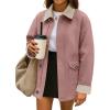 imageZESICA Womens Lightweight Trendy Jackets 2025 fall Contrast Collar Button Down Cotton Oversized Casual Cargo Barn JacketPink