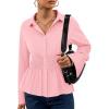 imageZESICA Womens Long Sleeve Button Down Cotton Shirts 2025 Fall Business Casual Collared Blouse Pleated Peplum Work TopsPink