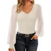 imageZESICA Womens Tops V Neck Ribbed Knit Polka Dot Mesh Long Sleeve Shirts Fall Fashion Business Casual Outfits Dressy BlousesApricot