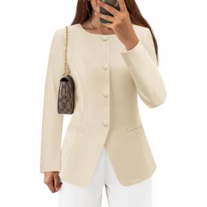 imageZESICA Womens Business Casual Blazers 2025 Fall Long Sleeve Button Down Suit Jackets Open Front Work Blazer with PocketApricot