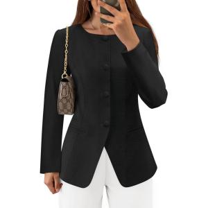 imageZESICA Womens Business Casual Blazers 2025 Fall Long Sleeve Button Down Suit Jackets Open Front Work Blazer with PocketBlack