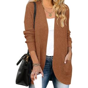 imageZESICA Womens Fall Winter 2025 Long Sleeve Open Front Casual Lightweight Soft Knit Cardigan Sweater OuterwearBrown