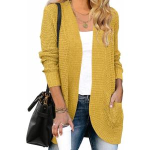 imageZESICA Womens Fall Winter 2025 Long Sleeve Open Front Casual Lightweight Soft Knit Cardigan Sweater OuterwearMustard