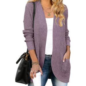 imageZESICA Womens Fall Winter 2025 Long Sleeve Open Front Casual Lightweight Soft Knit Cardigan Sweater OuterwearPurple
