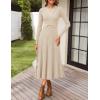 imageZESICA Womens Long Sleeve Midi Sweater Dress 2025 Fall Crewneck Knit A Line Pleated Flowy Long Dresses with BeltApricot