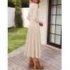 imageZESICA Womens Long Sleeve Midi Sweater Dress 2025 Fall Crewneck Knit A Line Pleated Flowy Long Dresses with BeltApricot