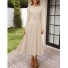 imageZESICA Womens Long Sleeve Midi Sweater Dress 2025 Fall Crewneck Knit A Line Pleated Flowy Long Dresses with BeltApricot