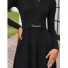 imageZESICA Womens Long Sleeve Midi Sweater Dress 2025 Fall Crewneck Knit A Line Pleated Flowy Long Dresses with BeltBlack