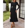imageZESICA Womens Long Sleeve Midi Sweater Dress 2025 Fall Crewneck Knit A Line Pleated Flowy Long Dresses with BeltBlack
