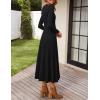 imageZESICA Womens Long Sleeve Midi Sweater Dress 2025 Fall Crewneck Knit A Line Pleated Flowy Long Dresses with BeltBlack