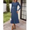 imageZESICA Womens Long Sleeve Midi Sweater Dress 2025 Fall Crewneck Knit A Line Pleated Flowy Long Dresses with BeltDark Blue