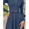 imageZESICA Womens Long Sleeve Midi Sweater Dress 2025 Fall Crewneck Knit A Line Pleated Flowy Long Dresses with BeltDark Blue