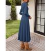 imageZESICA Womens Long Sleeve Midi Sweater Dress 2025 Fall Crewneck Knit A Line Pleated Flowy Long Dresses with BeltDark Blue