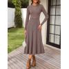 imageZESICA Womens Long Sleeve Midi Sweater Dress 2025 Fall Crewneck Knit A Line Pleated Flowy Long Dresses with BeltKhaki