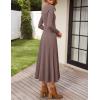 imageZESICA Womens Long Sleeve Midi Sweater Dress 2025 Fall Crewneck Knit A Line Pleated Flowy Long Dresses with BeltKhaki