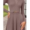 imageZESICA Womens Long Sleeve Midi Sweater Dress 2025 Fall Crewneck Knit A Line Pleated Flowy Long Dresses with BeltKhaki