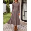imageZESICA Womens Long Sleeve Midi Sweater Dress 2025 Fall Crewneck Knit A Line Pleated Flowy Long Dresses with BeltKhaki