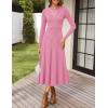 imageZESICA Womens Long Sleeve Midi Sweater Dress 2025 Fall Crewneck Knit A Line Pleated Flowy Long Dresses with BeltPink