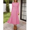imageZESICA Womens Long Sleeve Midi Sweater Dress 2025 Fall Crewneck Knit A Line Pleated Flowy Long Dresses with BeltPink