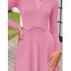 imageZESICA Womens Long Sleeve Midi Sweater Dress 2025 Fall Crewneck Knit A Line Pleated Flowy Long Dresses with BeltPink