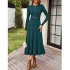 imageZESICA Womens Long Sleeve Midi Sweater Dress 2025 Fall Crewneck Knit A Line Pleated Flowy Long Dresses with BeltTeal