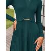 imageZESICA Womens Long Sleeve Midi Sweater Dress 2025 Fall Crewneck Knit A Line Pleated Flowy Long Dresses with BeltTeal