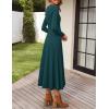 imageZESICA Womens Long Sleeve Midi Sweater Dress 2025 Fall Crewneck Knit A Line Pleated Flowy Long Dresses with BeltTeal
