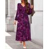 imageZESICA Fall Floral Dresses for Women 2025 Elegant Long Sleeve V Neck Mesh Cocktail Wedding Party Maxi DressDarkpurple
