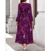 imageZESICA Fall Floral Dresses for Women 2025 Elegant Long Sleeve V Neck Mesh Cocktail Wedding Party Maxi DressDarkpurple