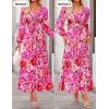 imageZESICA Fall Floral Dresses for Women 2025 Elegant Long Sleeve V Neck Mesh Cocktail Wedding Party Maxi DressPink