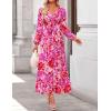 imageZESICA Fall Floral Dresses for Women 2025 Elegant Long Sleeve V Neck Mesh Cocktail Wedding Party Maxi DressPink