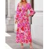 imageZESICA Fall Floral Dresses for Women 2025 Elegant Long Sleeve V Neck Mesh Cocktail Wedding Party Maxi DressPink